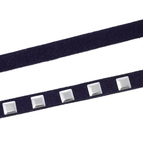 Faux Suede Cord, Flat, Ink Blue, Silver Studded Square, 6.7mm - BEADED CREATIONS