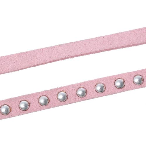Faux Suede Cord, Flat, Light Pink, Silver Studded Round Rivets, 7mm - BEADED CREATIONS