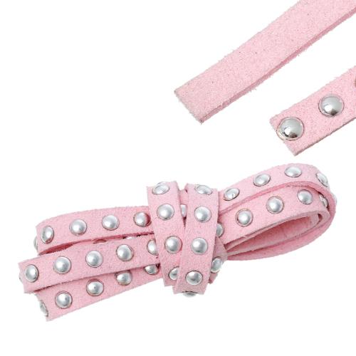 Faux Suede Cord, Flat, Light Pink, Silver Studded Round Rivets, 7mm - BEADED CREATIONS