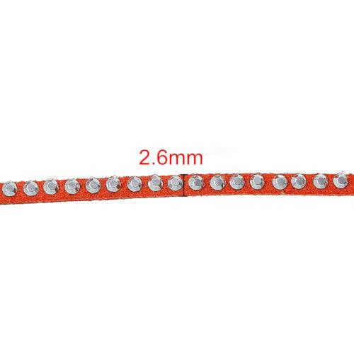 Faux Suede Cord, Flat, Orange, With Studded Rhinestones, 2.6mm - BEADED CREATIONS