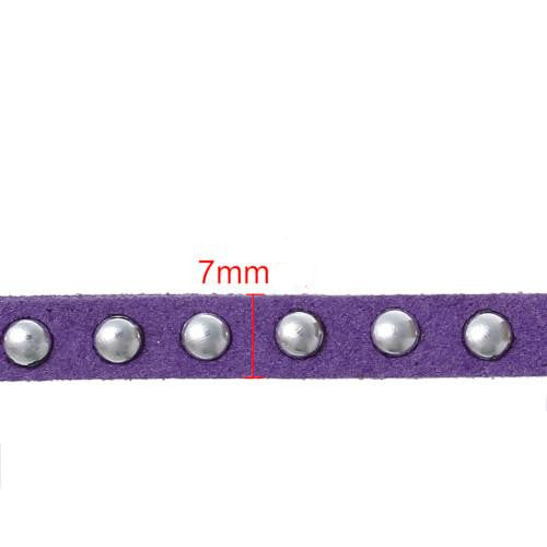 Faux Suede Cord, Flat, Purple, Silver Studded Round Rivets, 7mm - BEADED CREATIONS
