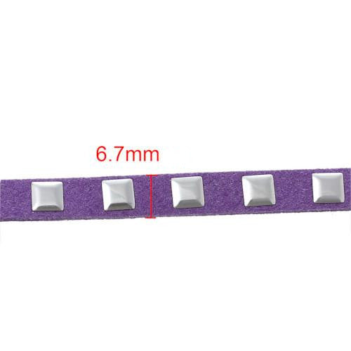 Faux Suede Cord, Flat, Purple, Silver Studded Square, 6.7mm - BEADED CREATIONS