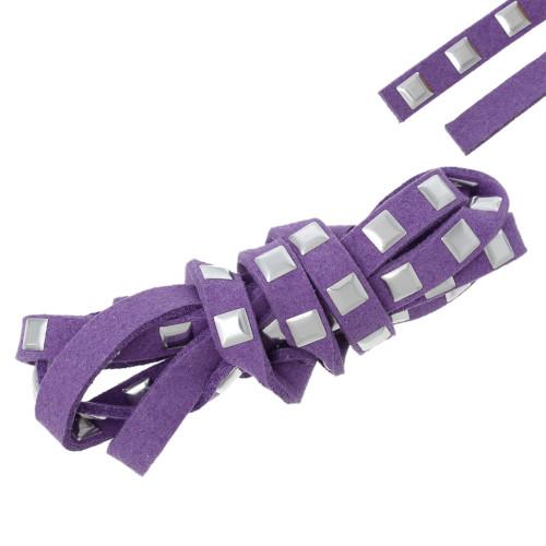 Faux Suede Cord, Flat, Purple, Silver Studded Square, 6.7mm - BEADED CREATIONS