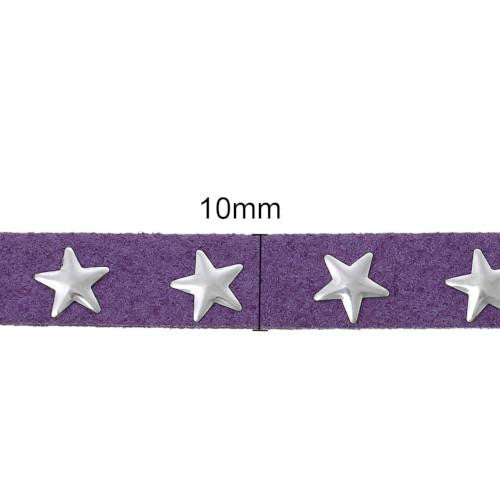 Faux Suede Cord, Flat, Purple, Silver Studded Stars, 10mm - BEADED CREATIONS