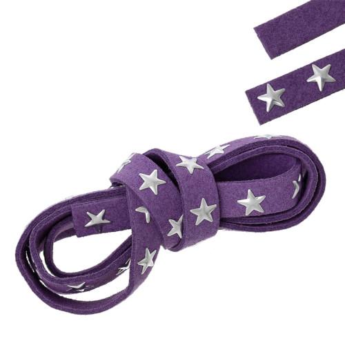 Faux Suede Cord, Flat, Purple, Silver Studded Stars, 10mm - BEADED CREATIONS