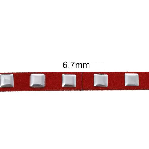 Faux Suede Cord, Flat, Red, Silver Studded Square, 6.7mm - BEADED CREATIONS