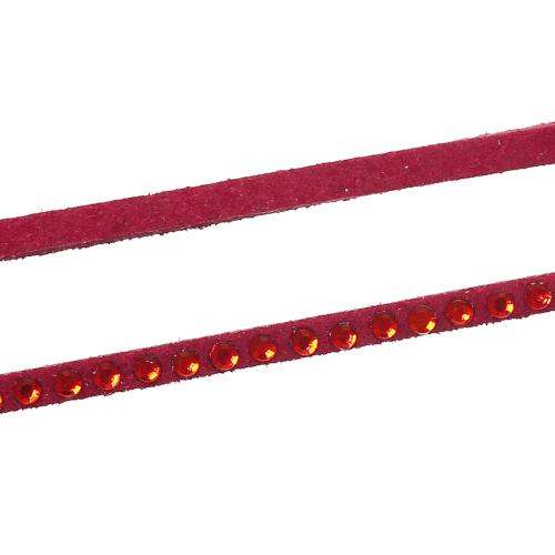 Faux Suede Cord, Flat, Red, With Studded Rhinestones, 2.6mm - BEADED CREATIONS