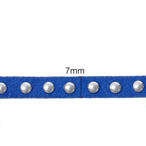 Faux Suede Cord, Flat, Royal Blue, Silver Studded Round Rivets, 7mm - BEADED CREATIONS