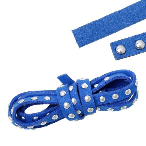 Faux Suede Cord, Flat, Royal Blue, Silver Studded Round Rivets, 7mm - BEADED CREATIONS