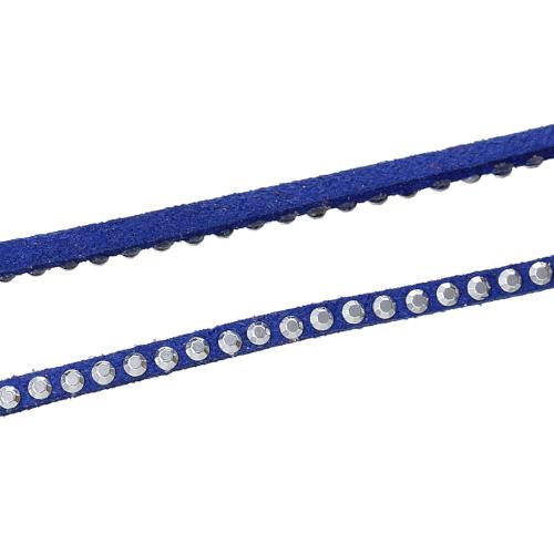 Faux Suede Cord, Flat, Royal Blue, With Studded Rhinestones, 2.6mm - BEADED CREATIONS