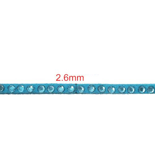 Faux Suede Cord, Flat, Sea Blue, With Studded Rhinestones, 2.6mm - BEADED CREATIONS