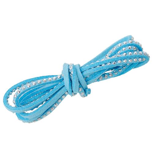 Faux Suede Cord, Flat, Sky Blue, With Studded Rhinestones, 2.6mm - BEADED CREATIONS