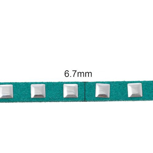 Faux Suede Cord, Flat, Turquoise, Silver Studded Square, 6.7mm - BEADED CREATIONS