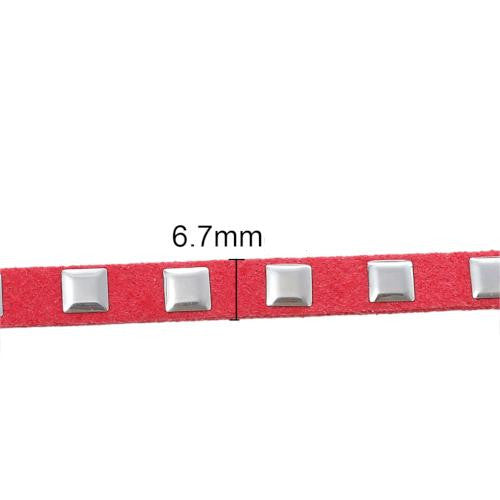 Faux Suede Cord, Flat, Watermelon Red, Silver Studded Square, 6.7mm - BEADED CREATIONS