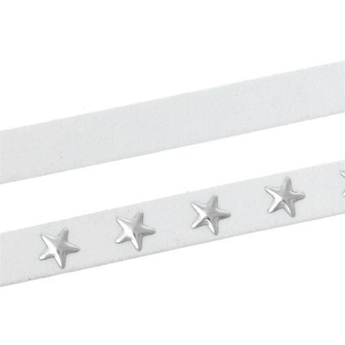 Faux Suede Cord, Flat, White, Silver Studded Stars, 10mm - BEADED CREATIONS