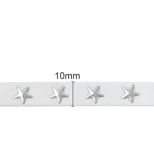 Faux Suede Cord, Flat, White, Silver Studded Stars, 10mm - BEADED CREATIONS