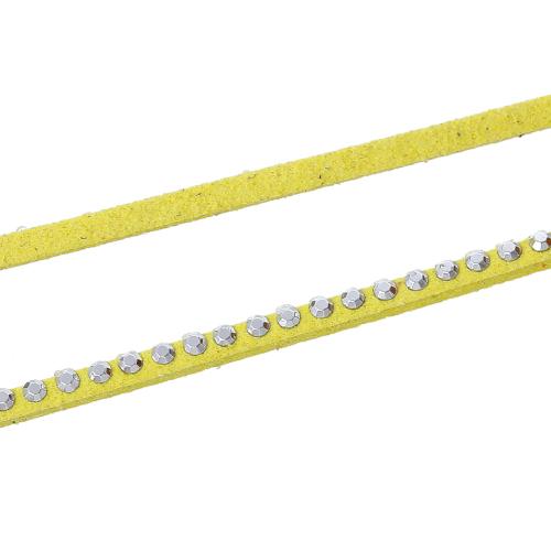 Faux Suede Cord, Flat, Yellow, With Studded Rhinestones, 2.6mm - BEADED CREATIONS