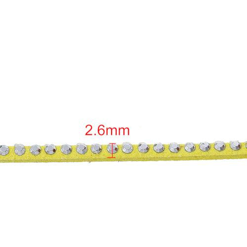 Faux Suede Cord, Flat, Yellow, With Studded Rhinestones, 2.6mm - BEADED CREATIONS