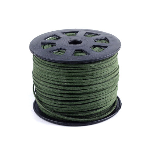 Faux Suede Cord, Microfiber, Flat, Dark Olive Green, 3mm - BEADED CREATIONS