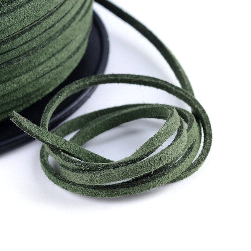 Faux Suede Cord, Microfiber, Flat, Dark Olive Green, 3mm - BEADED CREATIONS