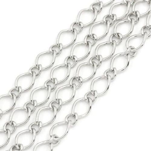 Figaro Chain, Iron, Handmade, Open Link, Silver, 10x7mm - BEADED CREATIONS