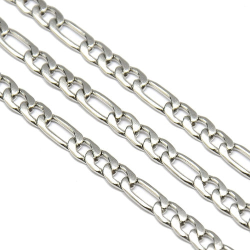 Figaro Chain, Stainless Steel, Open Link, Silver, 7-10x4.5mm - BEADED CREATIONS