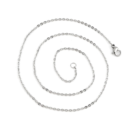 Flat Cable Chain Necklace, Stainless Steel, Silver, 43.5cm - BEADED CREATIONS