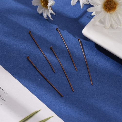 Flat Head Pins, Red Copper, Iron, 5cm, 20 Gauge - BEADED CREATIONS