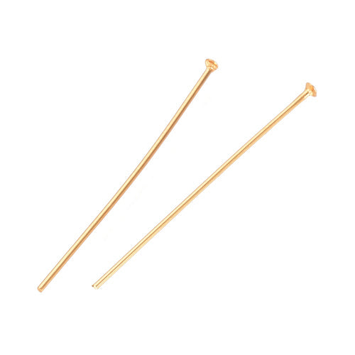 Flat Head Pins, Stainless Steel, Golden, 40mm, 21 Gauge - BEADED CREATIONS