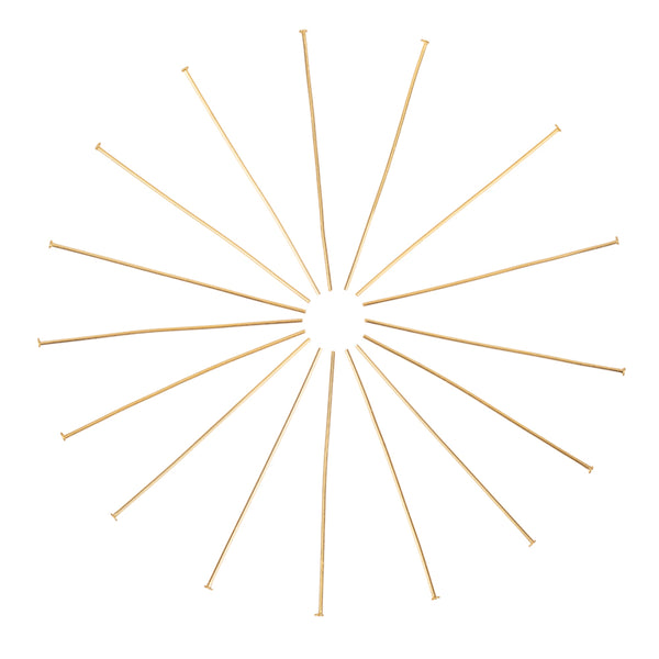 Flat Head Pins, Stainless Steel, 18K Gold Plated, 21 Gauge, 50mm - BEADED CREATIONS