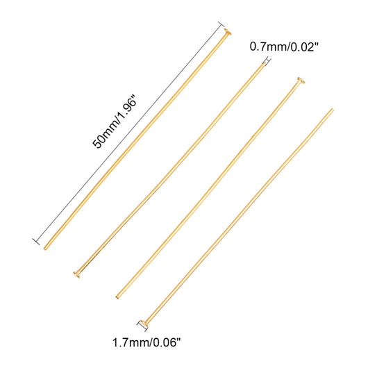 Flat Head Pins, Stainless Steel, 18K Gold Plated, 21 Gauge, 50mm - BEADED CREATIONS