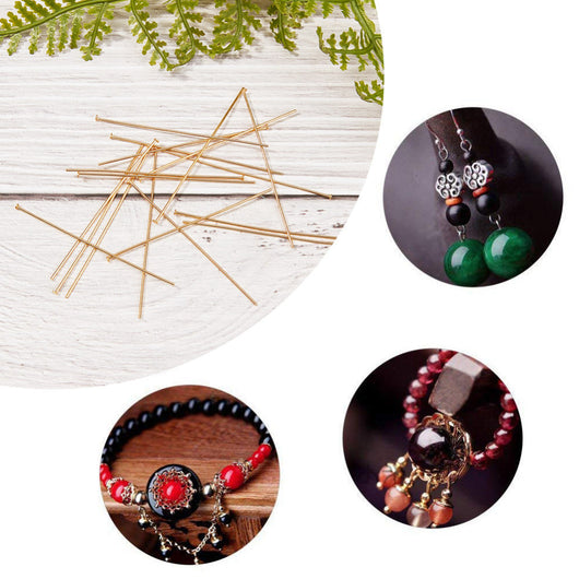 Flat Head Pins, Stainless Steel, 18K Gold Plated, 21 Gauge, 50mm - BEADED CREATIONS