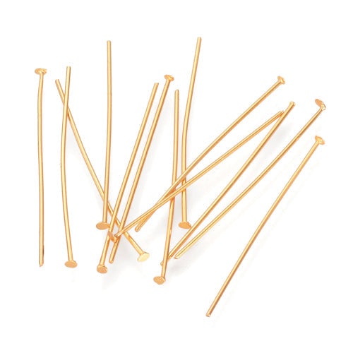 Flat Head Pins, Stainless Steel, Gold Plated, 21 Gauge, 40mm - BEADED CREATIONS