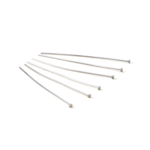Flat Head Pins, Stainless Steel, Silver, 21 Gauge, 40mm - BEADED CREATIONS
