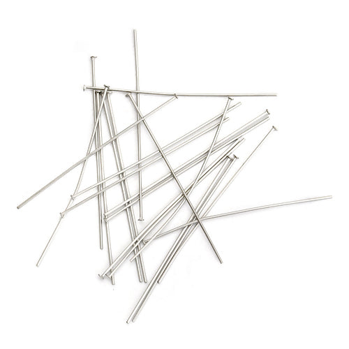 Flat Head Pins, Stainless Steel, Silver, 21 Gauge, 50mm - BEADED CREATIONS