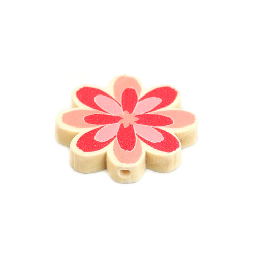 Flower Wood Beads, Printed, Pink, 29mm - BEADED CREATIONS