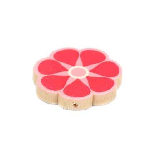 Flower Wood Beads, Printed, Pink, 30mm - BEADED CREATIONS