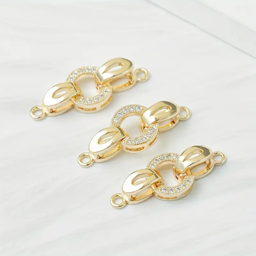 Fold-Over Clasps, Oval, Micro Pave, 18K Gold Plated, Brass, 25.5mm - BEADED CREATIONS