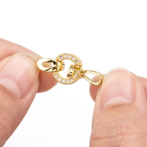 Fold-Over Clasps, Oval, Micro Pave, 18K Gold Plated, Brass, 25.5mm - BEADED CREATIONS