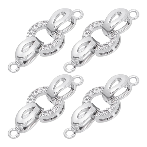 Fold-Over Clasps, Oval, Micro Pave, Platinum Plated, Brass, 25.5mm - BEADED CREATIONS
