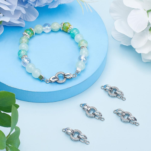 Fold-Over Clasps, Oval, Micro Pave, Platinum Plated, Brass, 25.5mm - BEADED CREATIONS