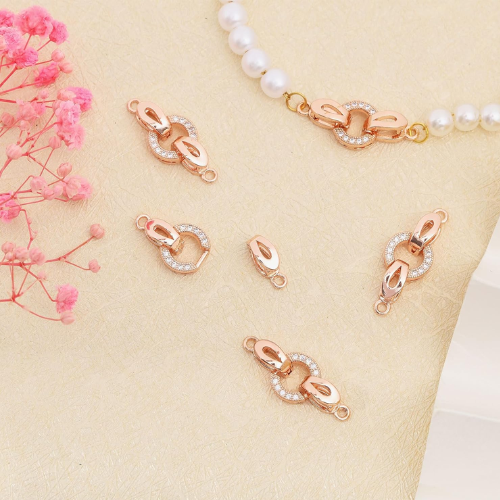 Fold-Over Clasps, Oval, Micro Pave, Rose Gold, Brass, 25.5mm - BEADED CREATIONS