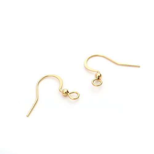 French Earring Hooks, 316 Surgical Stainless Steel, Flat Earring Hooks, With Ball And Horizontal Loop, 18K Gold Plated, 16mm - BEADED CREATIONS