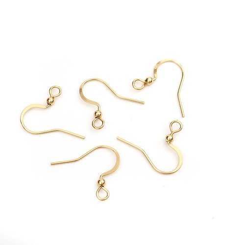 French Earring Hooks, 316 Surgical Stainless Steel, Flat Earring Hooks, With Ball And Horizontal Loop, 18K Gold Plated, 16mm - BEADED CREATIONS