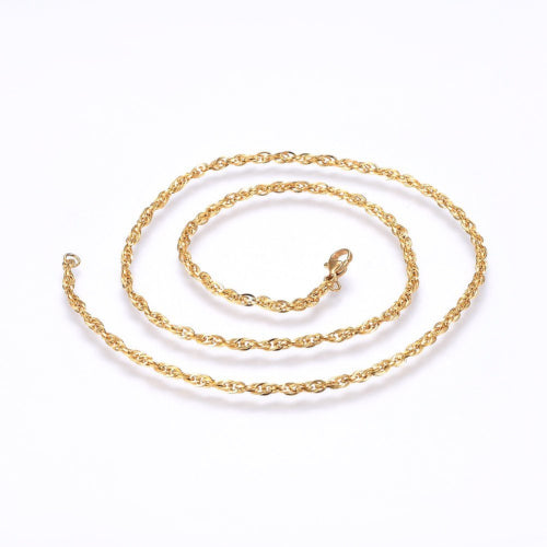 French Rope Chain Necklace, 1.7mm, Stainless Steel, Golden, 50cm - BEADED CREATIONS