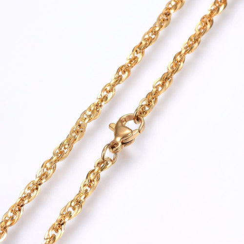 French Rope Chain Necklace, 1.7mm, Stainless Steel, Golden, 50cm - BEADED CREATIONS