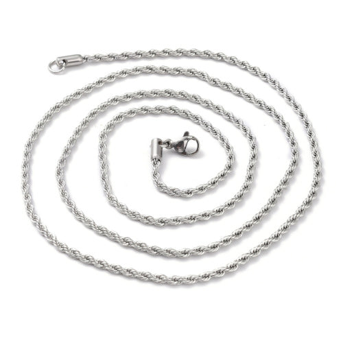 French Rope Chain Necklace, 2mm, Stainless Steel, Silver, 75cm - BEADED CREATIONS