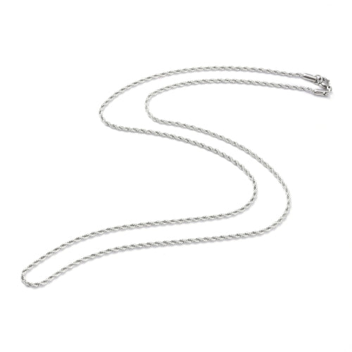 French Rope Chain Necklace, 2mm, Stainless Steel, Silver, 75cm - BEADED CREATIONS