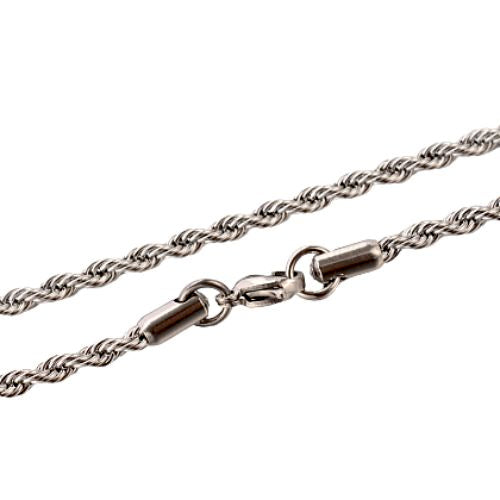 French Rope Chain Necklace, 3mm, Stainless Steel, Silver, 50cm - BEADED CREATIONS