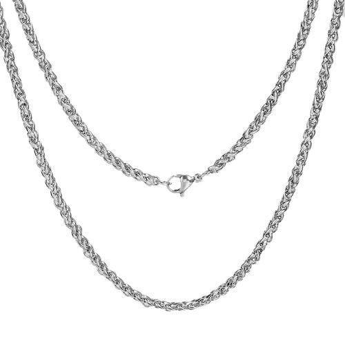 French Rope Chain Necklace, 3mm, Stainless Steel, Silver, 50cm - BEADED CREATIONS